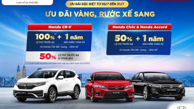 “ƯU ĐÃI VÀNG, RƯỚC XẾ SANG” - Ưu đãi đặc biệt Tháng 7 - Honda Ô tô Bắc Giang