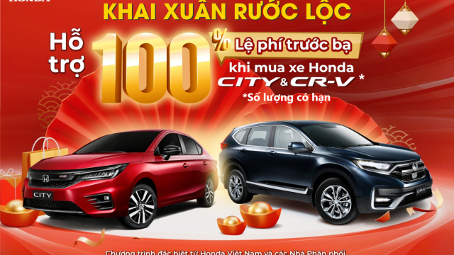 Khuyến mại 100% Lệ Phí Trước Bạ cho 2 dòng xe Honda City và Honda CRV.