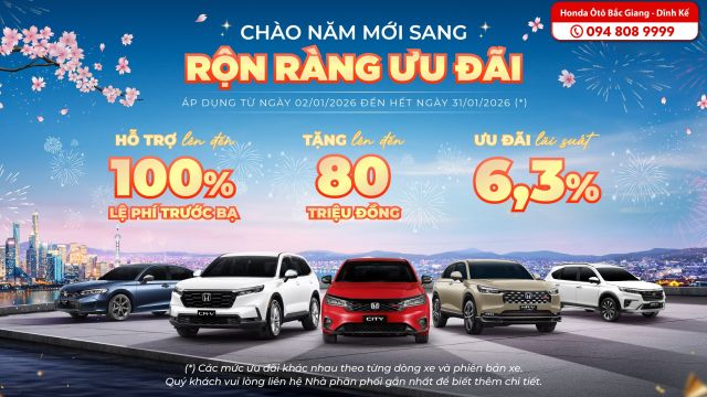 Chào năm mới sang – rộn ràng ưu đãi | Chương trình khuyến mại Honda Ôtô Bắc Giang