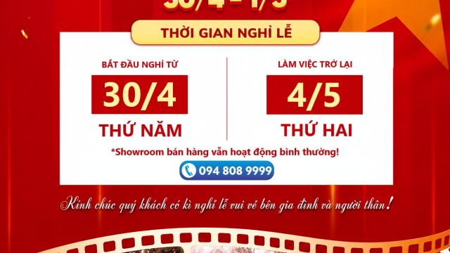 THÔNG BÁO LỊCH NGHỈ LỄ 30/04 - 1/5/2026