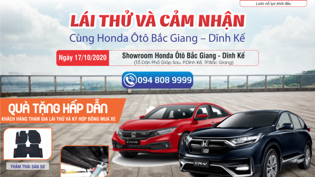 Thư Mời Lái Thử Xe Tại Showroom Honda Ôtô Bắc Giang - Dĩnh Kế