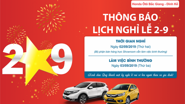 THÔNG BÁO LỊCH NGHỈ LỄ QUỐC KHÁNH 2/9