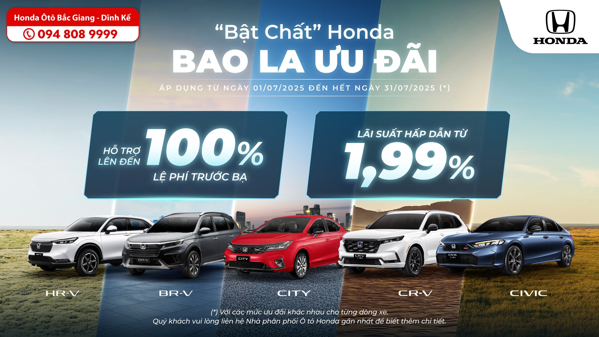 Chương trình khuyến mại của các dòng xe ô tô Honda tháng 7 năm 2025 | Honda Ôtô Bắc Giang