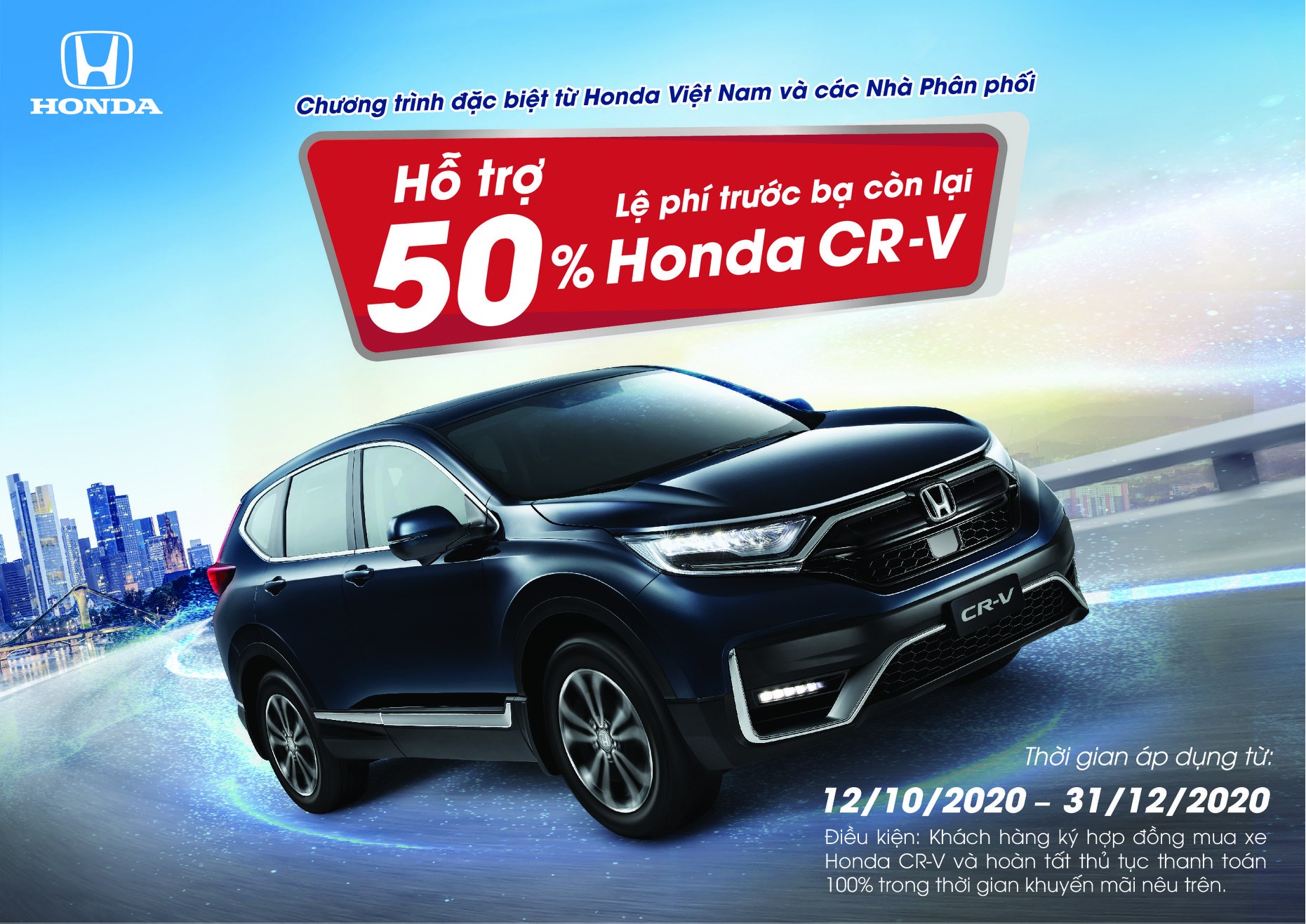Hỗ trợ 50% lệ phí trước bạ còn lại cho khách hàng mua xe Honda CR-V